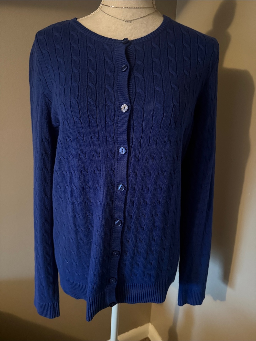 Classic bright blue Cable-Knit Button Cardigan Sweater